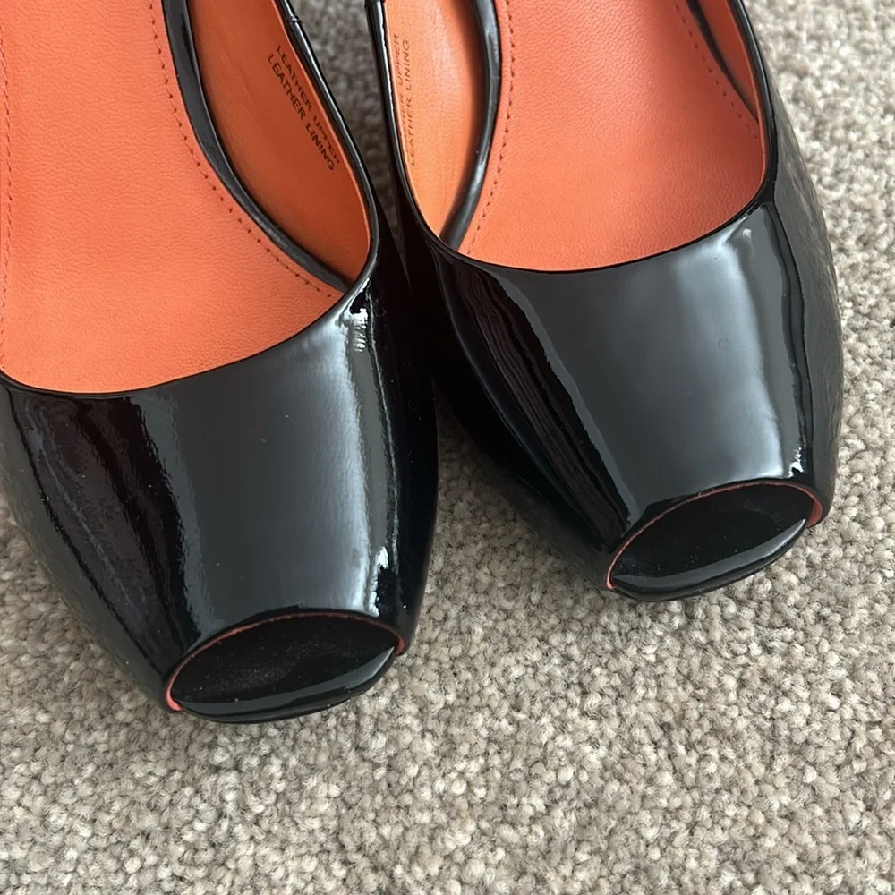 Via Spiga Black Patent Leather Peep Toe Pumps Size 6